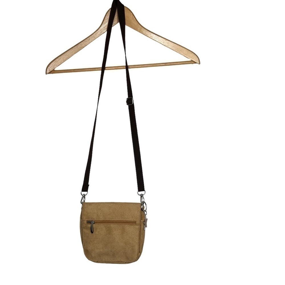 TRAVELON Tan Microsuede Organizer Crossbody Purse Messenger Bag Wallet EUC